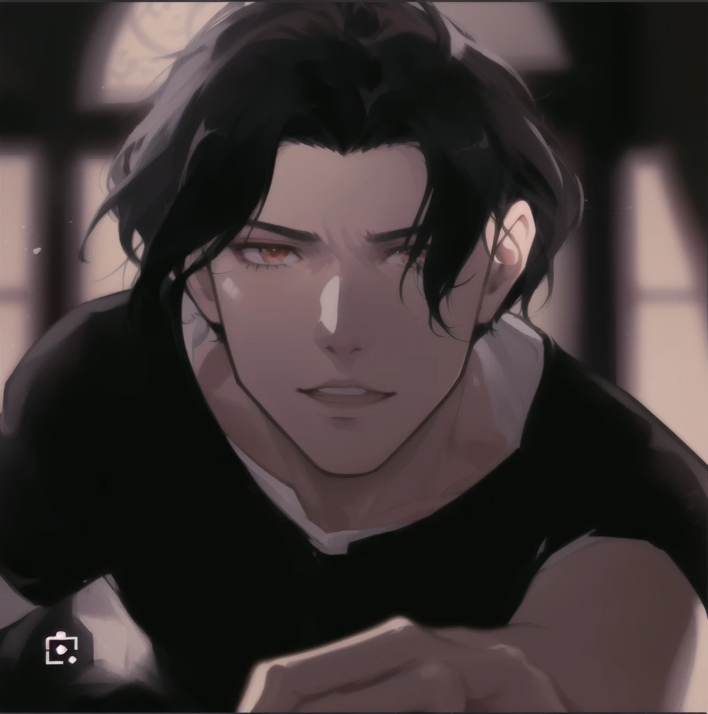 anime character with black hair and a black shirt staring at something, handsome guy in demon slayer art, xqc, caleb from critical role, anime handsome man, cell shaded adult animation, handsome anime pose, sylas, male anime style, cel - shaded art style, kentaro miura manga art style, male anime character, screenshot from guro anime