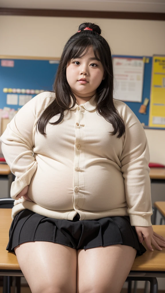 a 10 year old obese girl, chubby cheeks, round face, double chin, thick arms and legs, wearing a , standing in a school setting, realistic, detailed, highly detailed, intricate details, photorealistic, 8k, masterpiece, cinematic lighting, dramatic shadows, vibrant colors