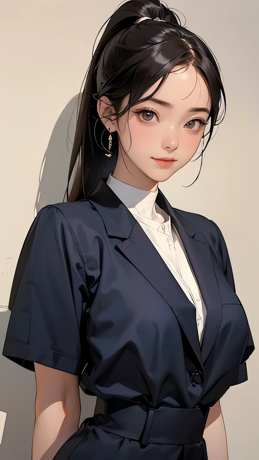 (1 Girl、alone、whole body、natural standing posture)、(Standing casually)、(whole body:1.4)、(whole bodyポートレート)、(whole bodyを見せる)、((Character Concept Art))、(Portraiture:1.2)、(Detailed facial depiction、A kind smile)、Short dark brown hair、High Ponytail、Black Blazer、business suit、a working woman、shoes、pumps、(Vintage、Classic)、BREAK((背sceneなし))、((白色の背scene))、背sceneをぼかす、(No logo)、((Watercolor of singer Sargent))、Impressionist style painting、(Highest quality、masterpiece)、scene)), ((無地の背scene)), (((空の背scene)))、