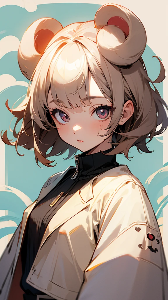Character portrait front Round eyes girl Puppy style hair:Medium hair:Cream