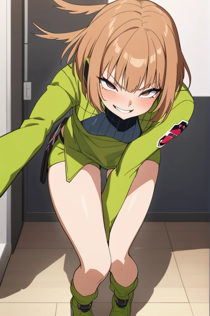 Konami,One girl,smile, View your viewers, Green jacket, gloves, Green shorts,Green footwear, masterpiece,Highest quality,ahegao,motion_Line