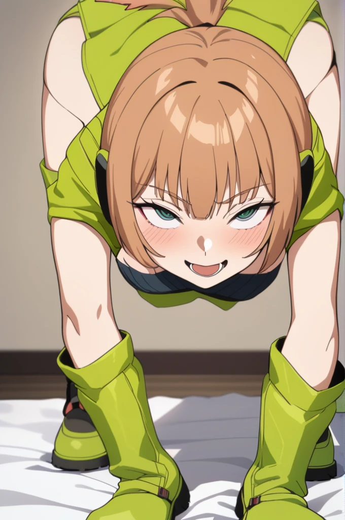 Konami,One girl,smile, View your viewers, Green jacket, gloves, Green shorts,Green footwear, masterpiece,Highest quality,ahegao,motion_Line