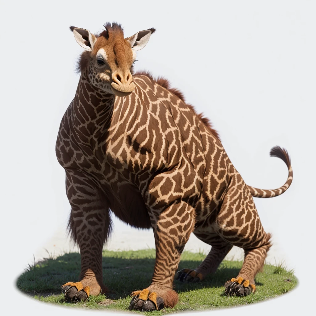 Big Animaly, giraffe mixed with reds orangutan, (there are black stripes on the body), Grassroots, no background, ((mixed head quail))