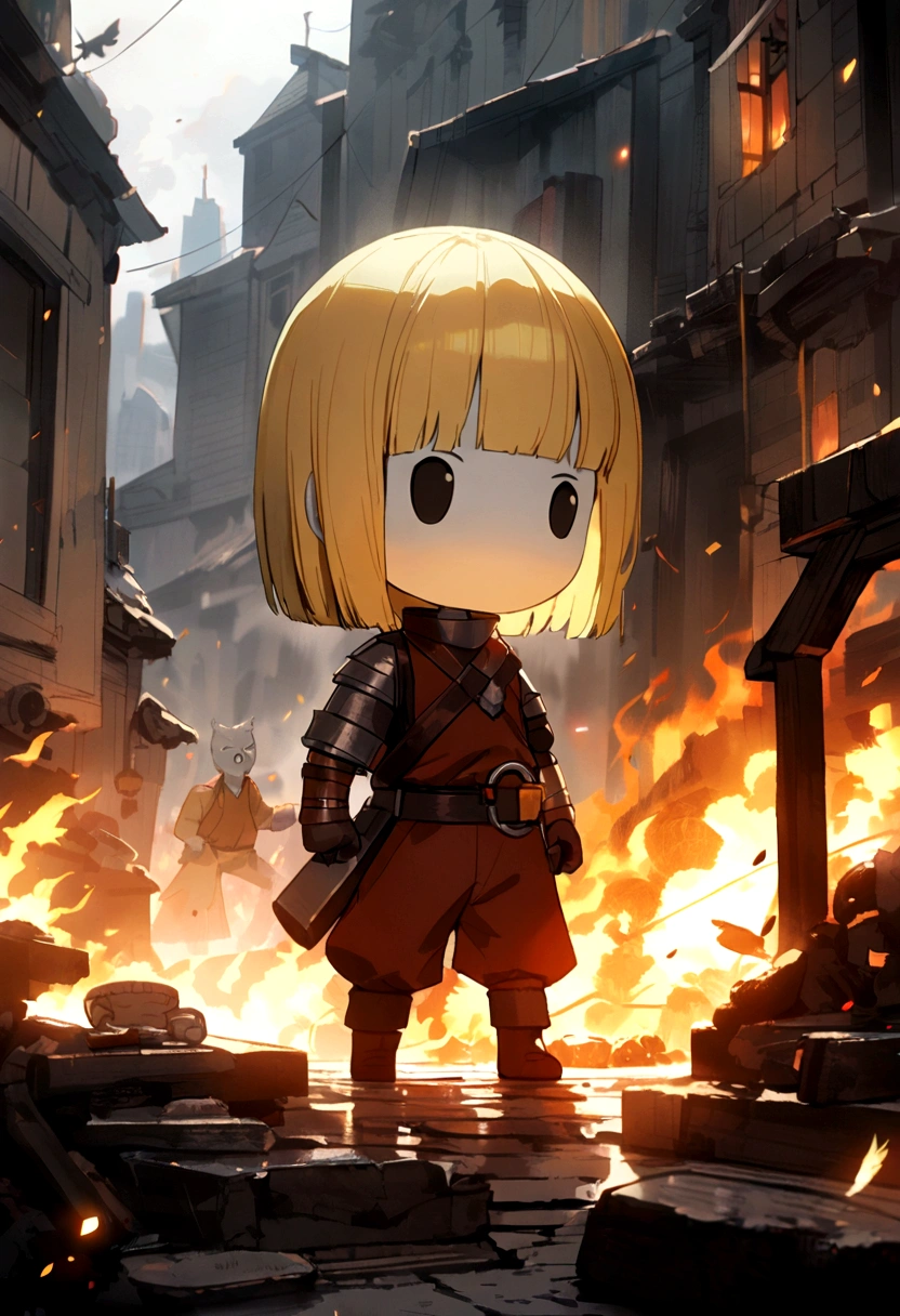 2d character a blacksmith has a tiny body, white skin, blonde and straight hair. he's a kitittian.