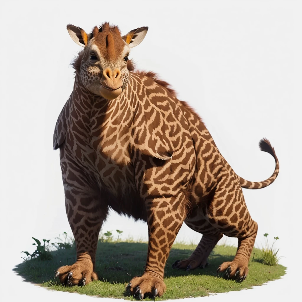 Big Animaly, giraffe mixed with reds orangutan, (there are black stripes on the body), Grassroots, no background, ((mixed head quail))