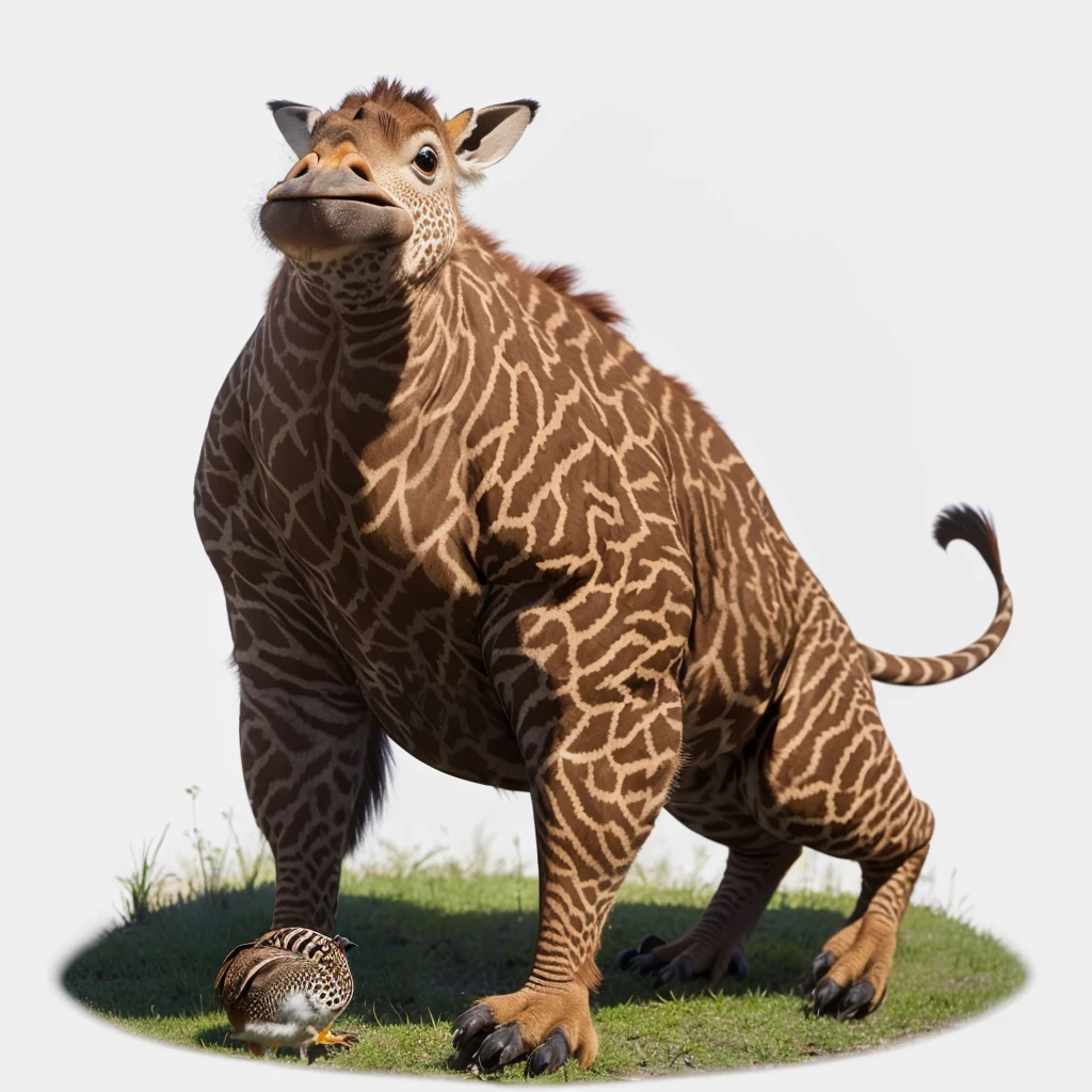 Big Animaly, giraffe mixed with reds orangutan, (there are black stripes on the body), Grassroots, no background, ((mixed head quail))