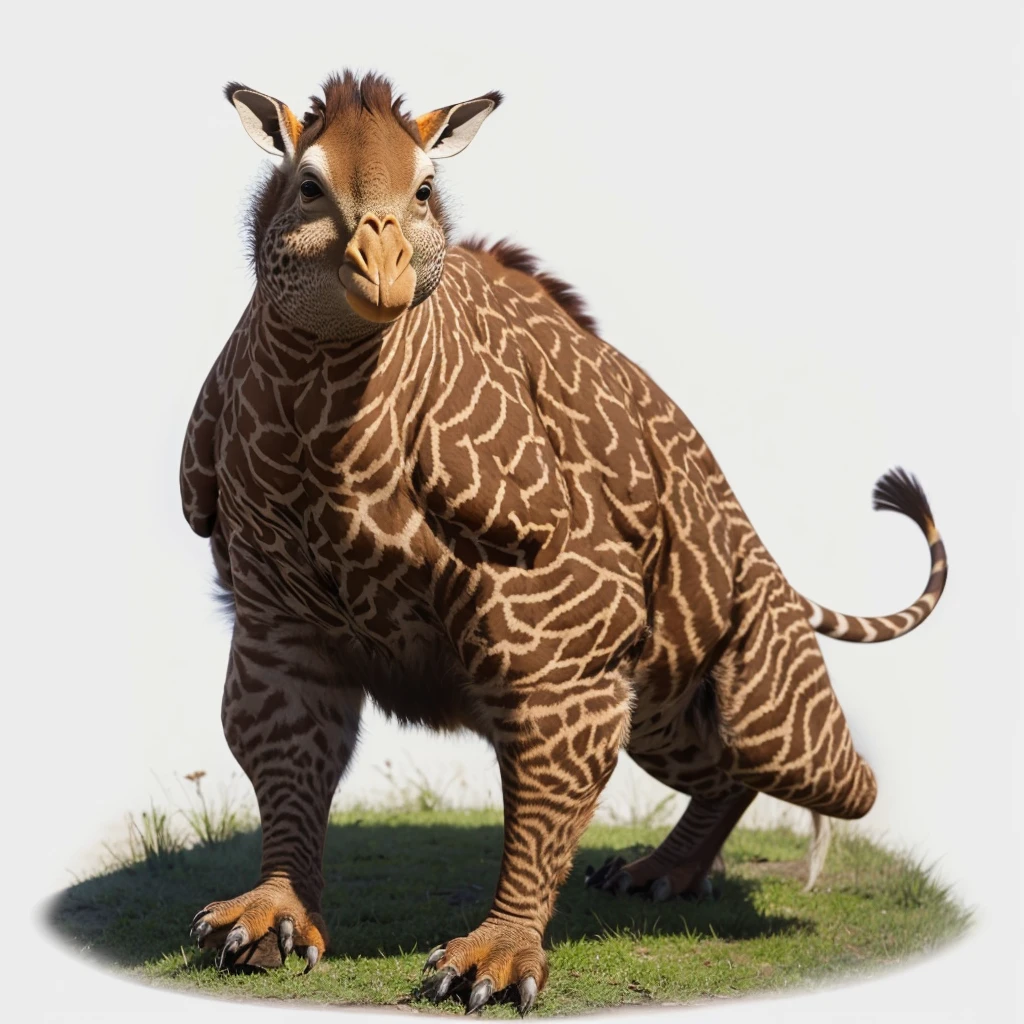Big Animaly, giraffe mixed with reds orangutan, (there are black stripes on the body), Grassroots, no background, ((mixed head quail))