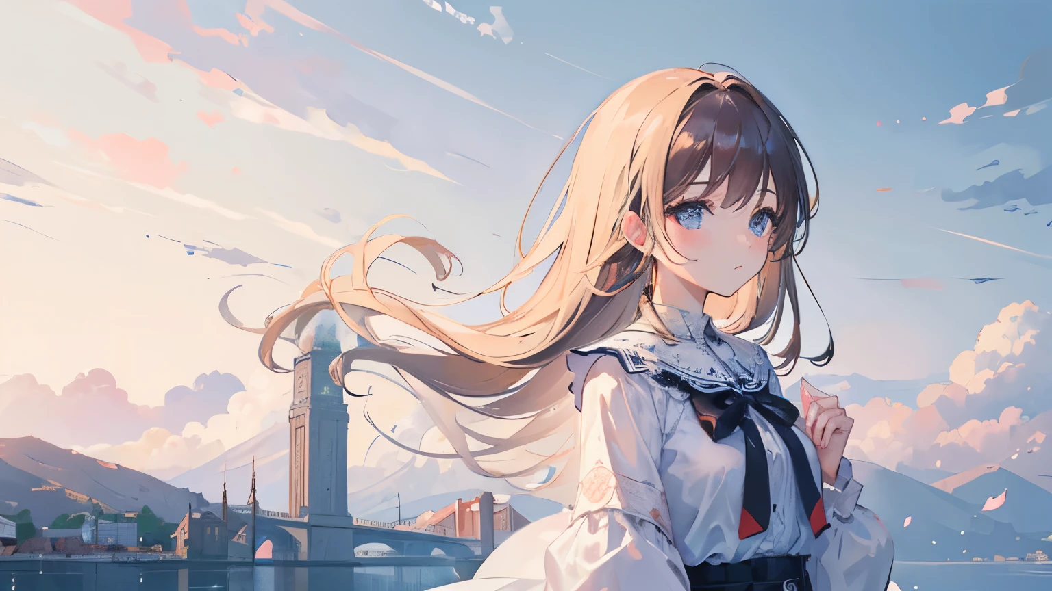 ((Highest quality)), ((masterpiece)), (detailed),Elegant Calm Landscape,beautiful girl