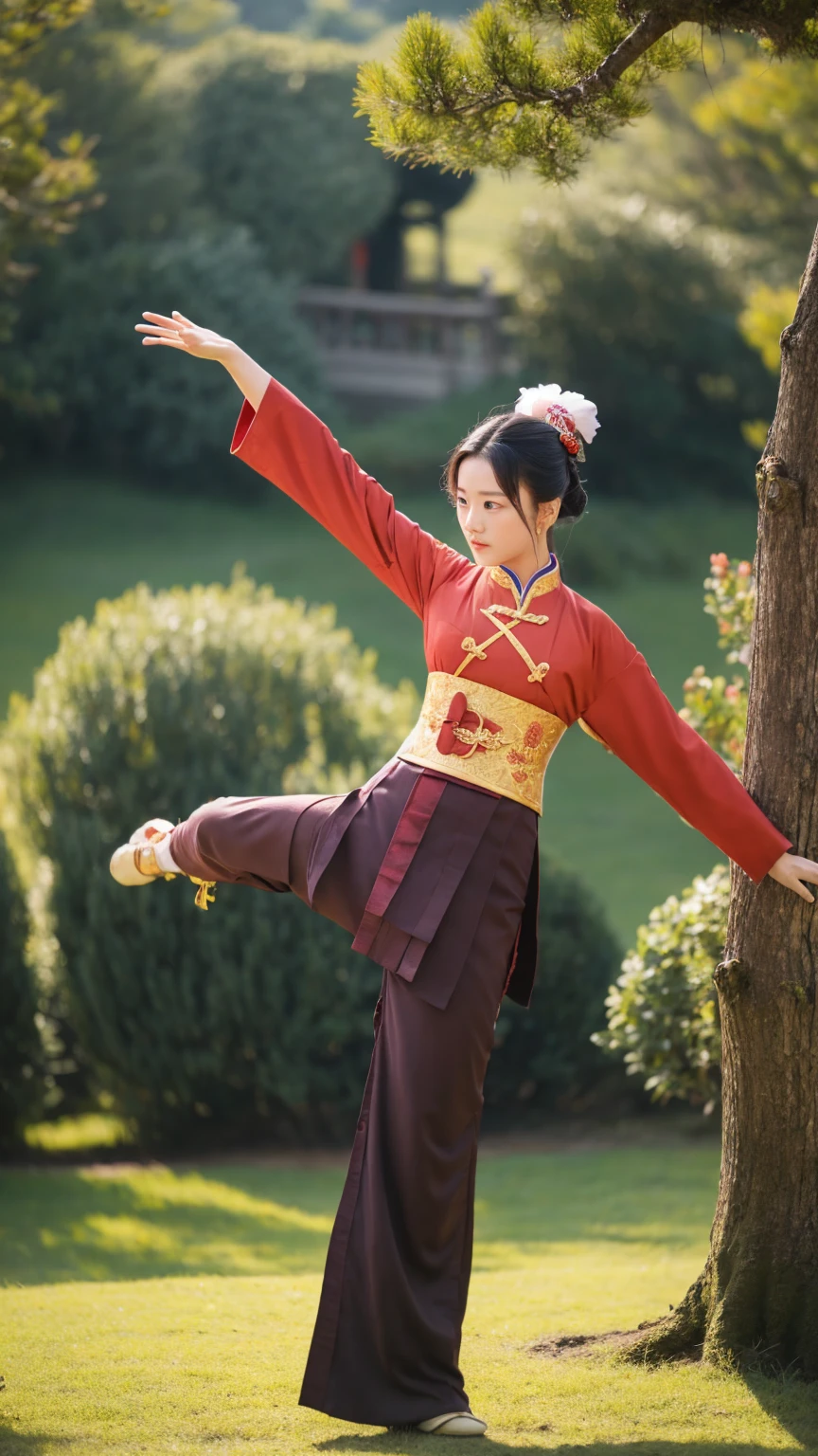 Chinese period drama、Kung fu girl preparing、Real Video、Long Angle