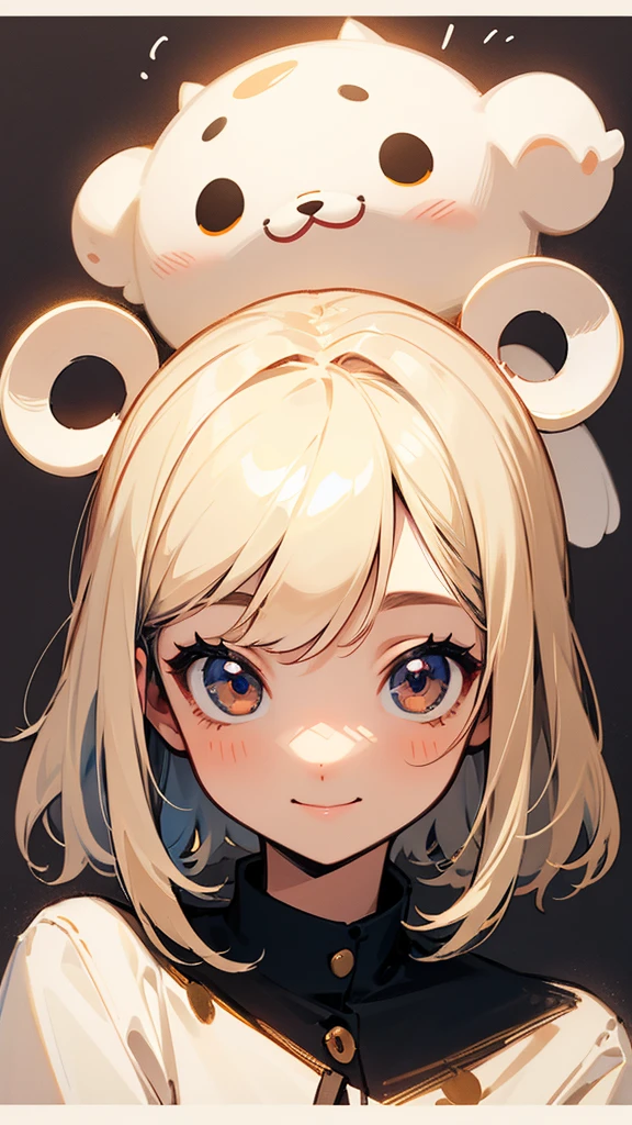 Character portrait　front　Round eyes　girl　Puppy style　hair:Medium　hair:Cream　smile