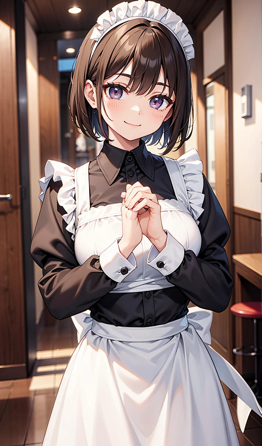 Human Woman、smile、maid Cafe、Dark brown short hair、Maid clothes、Perfect hands、Perfect Fingers