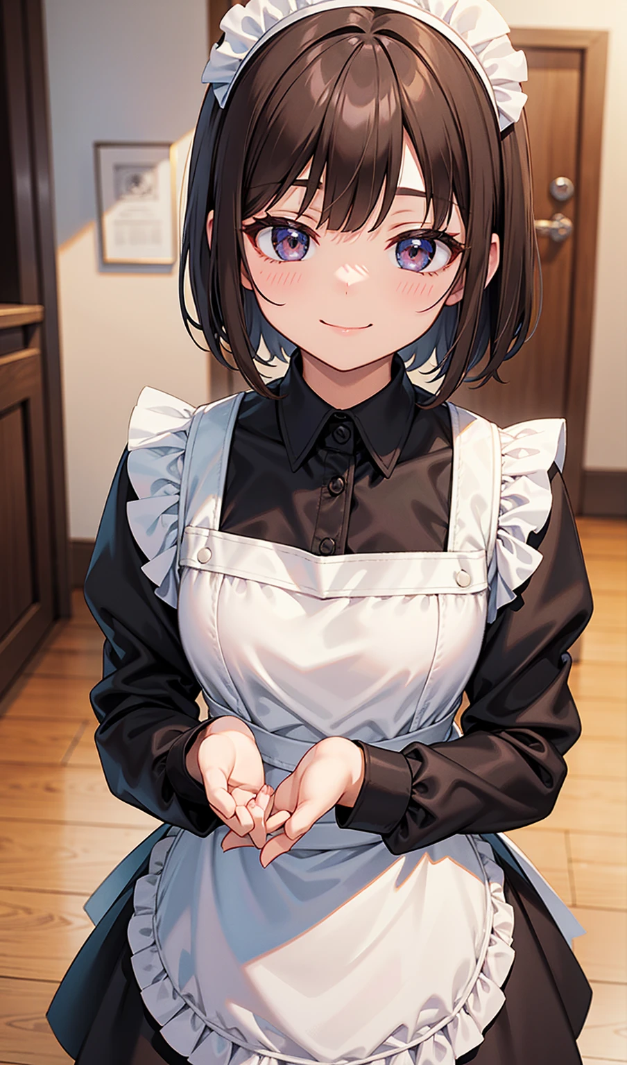 Human Woman、smile、maid Cafe、Dark brown short hair、Maid clothes、Perfect hands、Perfect Fingers