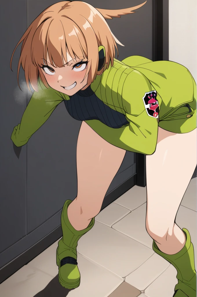 Konami,One girl,smile, View your viewers, Green jacket, gloves, Green shorts,Green footwear, masterpiece,Highest quality,ahegao,motion_Line,