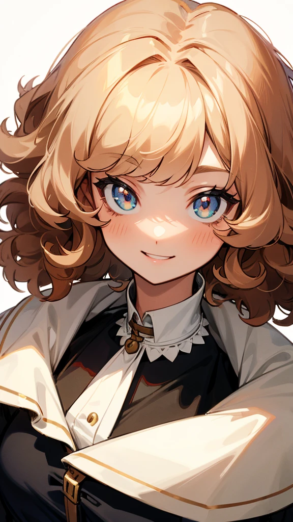 Character portrait　front　pupil:round　girl　Curly hair　hair:Medium　hair:Cream　smile