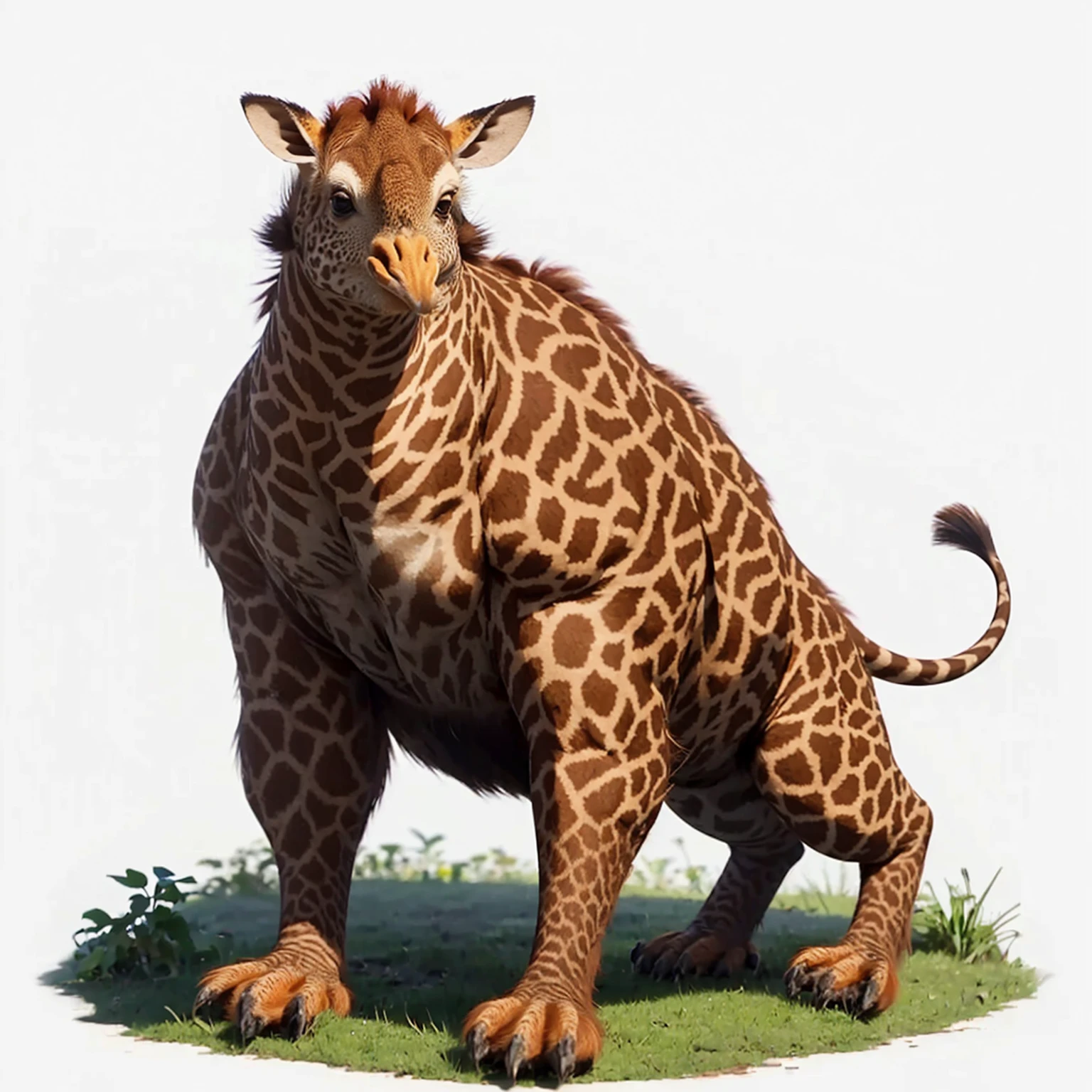 Big Animaly, giraffe mixed with reds orangutan, (there are black stripes on the body), Grassroots, no background, ((mixed head quail))