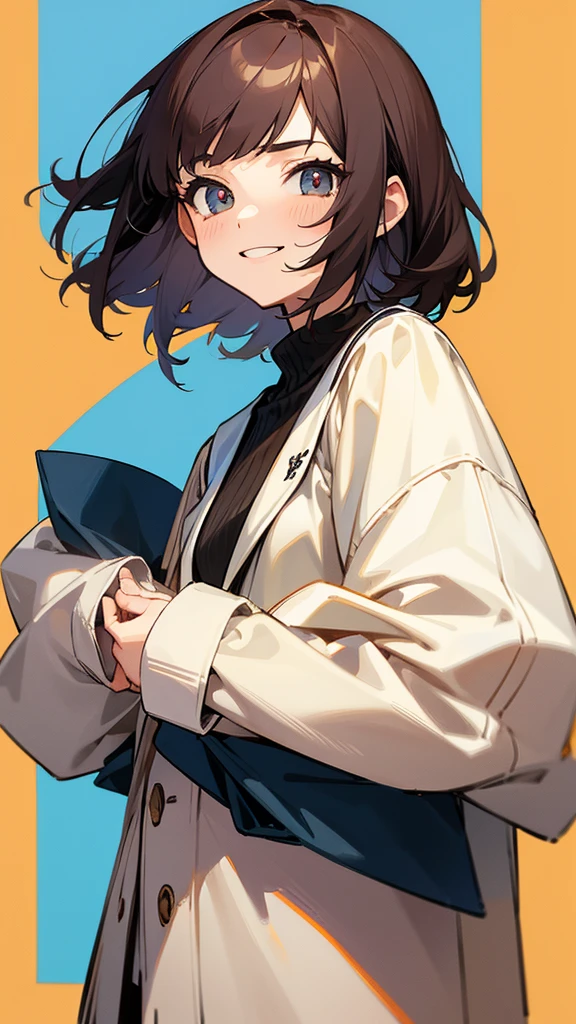 Character portrait front pupil:round girl high school student hair:Medium hair:Cream smile