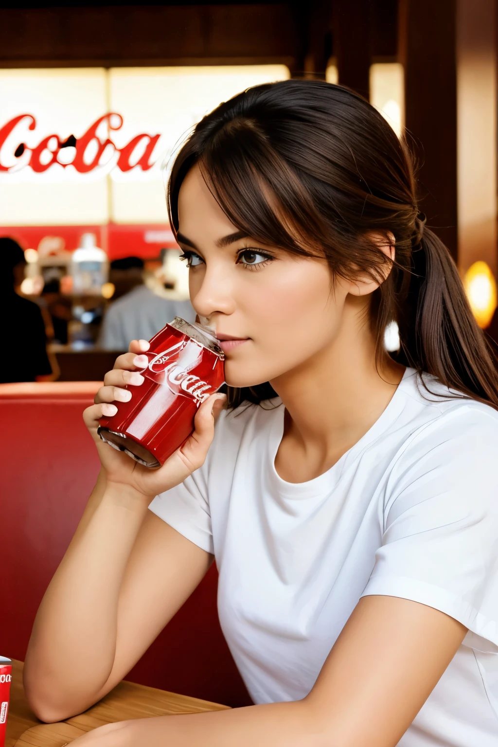 A person drink Coco cola