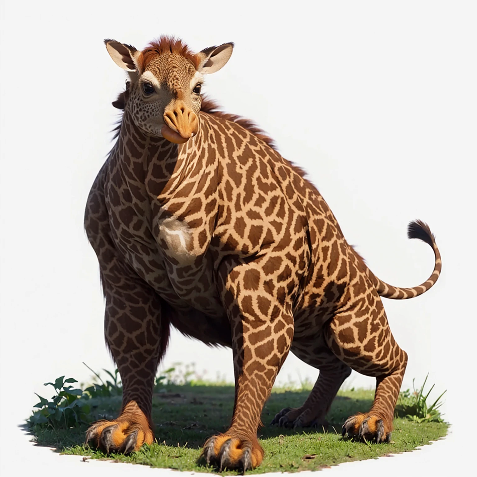 Big Animaly, giraffe mixed with reds orangutan, (there are black stripes on the body), Grassroots, no background, ((mixed head quail))