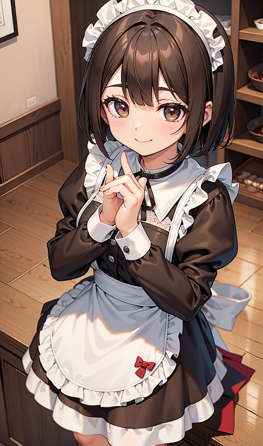 Human Woman、smile、maid Cafe、Dark brown short hair、Maid clothes、Perfect hands、Perfect Fingers