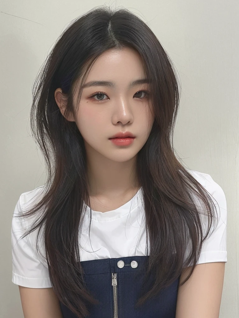 Best Quality, 8k, Masterpiece, (Portrait: 1.3), (photo realistic:1.4), (hyper realistic:1.4), Sharp Focus, looking at viewer, (smoother lighting:1.1), (increase cinematic lighting quality:0.9), realistic lighting, backlighting, light on face, ray trace, (brightening light:1.2), (Increase quality:1.4), sharp detail, (best quality real texture skin:1.4), finely detailed eyes, black_eyes, finely detailed face, 25 year old Korean woman, (white formal_shirt:1.4), (Create an image maintaining the original base model hairstyle:1.5)