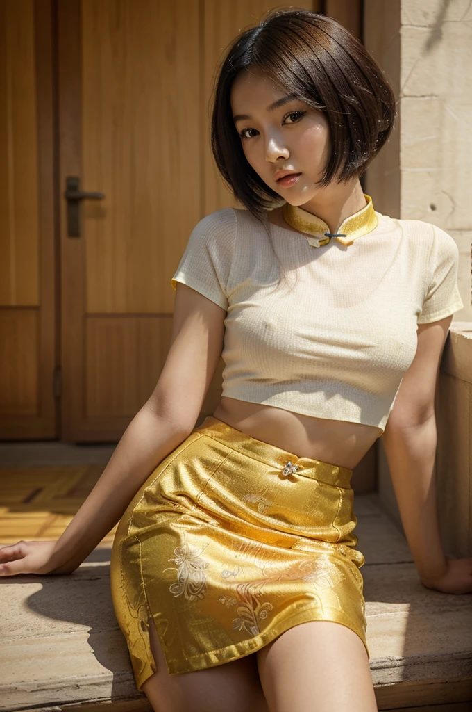 A woman wearing a brightly colored , bob hair, beautiful portrait, Chinese woman, Chinese woman, Chinese woman, beautiful young woman, beautiful young woman, Chinese woman, beautiful female model, beautiful female model, lovely young woman, beautiful young woman, lovely young woman, Chinese woman