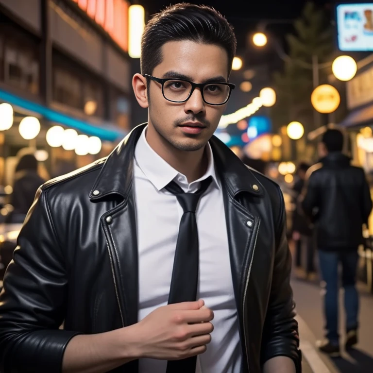 Aarav man, 25 years old, short black haircut, standing in the middle of the road., Hero Moves, standing next to car, Nissan 350z middle shot, The promotion is still on., The promotion is still on., Zach Retz, Shot with canon eos r5, Shot with canon eos r5, moody movie lighting, Rafael Pernaz, Photo Editor, Alexander Rostov, Still from Riverdale, Portrait 8 k, cyberpunk noir, ultra realistic, neon, photography model, raw image, dsrl, neon signs, purple, light blue, red