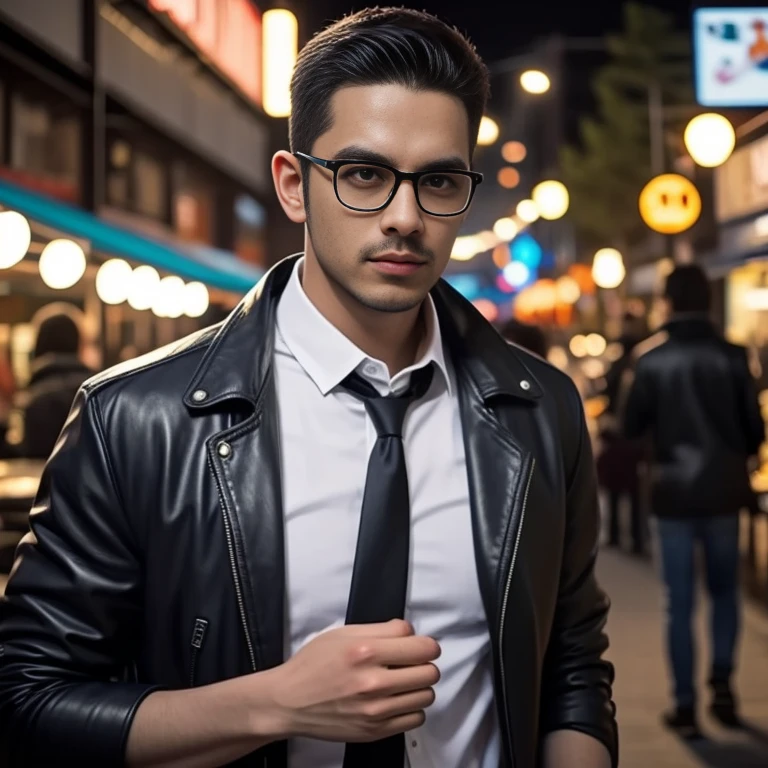 Aarav man, 25 years old, short black haircut, standing in the middle of the road., Hero Moves, standing next to car, Nissan 350z middle shot, The promotion is still on., The promotion is still on., Zach Retz, Shot with canon eos r5, Shot with canon eos r5, moody movie lighting, Rafael Pernaz, Photo Editor, Alexander Rostov, Still from Riverdale, Portrait 8 k, cyberpunk noir, ultra realistic, neon, photography model, raw image, dsrl, neon signs, purple, light blue, red