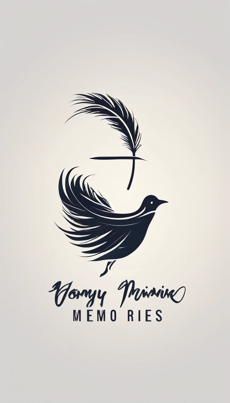 Create a minimalistic, simple, fantastic, easy to understand, logo design of a boy chasing memories with a feather.