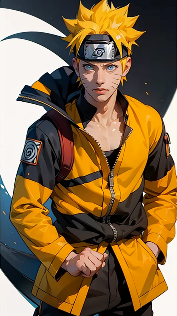 full body of naruto uzumaki,masterpiece, best quality, full detailed, 1boy, handsome,male,looking at viewer, naruto, naruto uzumakidetailed blue eye,naruto uzumakiyellow hair,naruto uzumaki konoha realistic detail leaf headband,naruto uzumaki eye realistic,naruto uzumaki nose realistic,naruto uzumaki mouth realistic,naruto uzumaki skin realistic,naruto uzumaki face realistic,head realistic,body realistic, background art cinematic,backpack,big eye sharp, photorealistic, photoshoot, only three line in face.