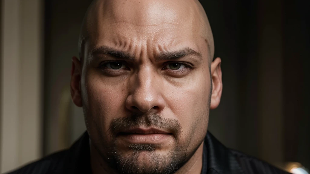 bald andrew tate, goatee beard, classic suit, arrogant domineering manly intense focused angry, aggressive, close up face, slim fit man