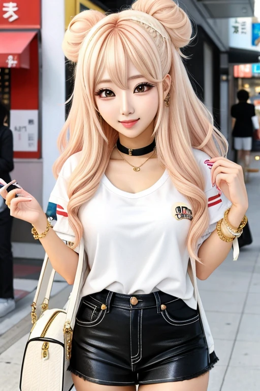 k-pop gyaru with cream hairs