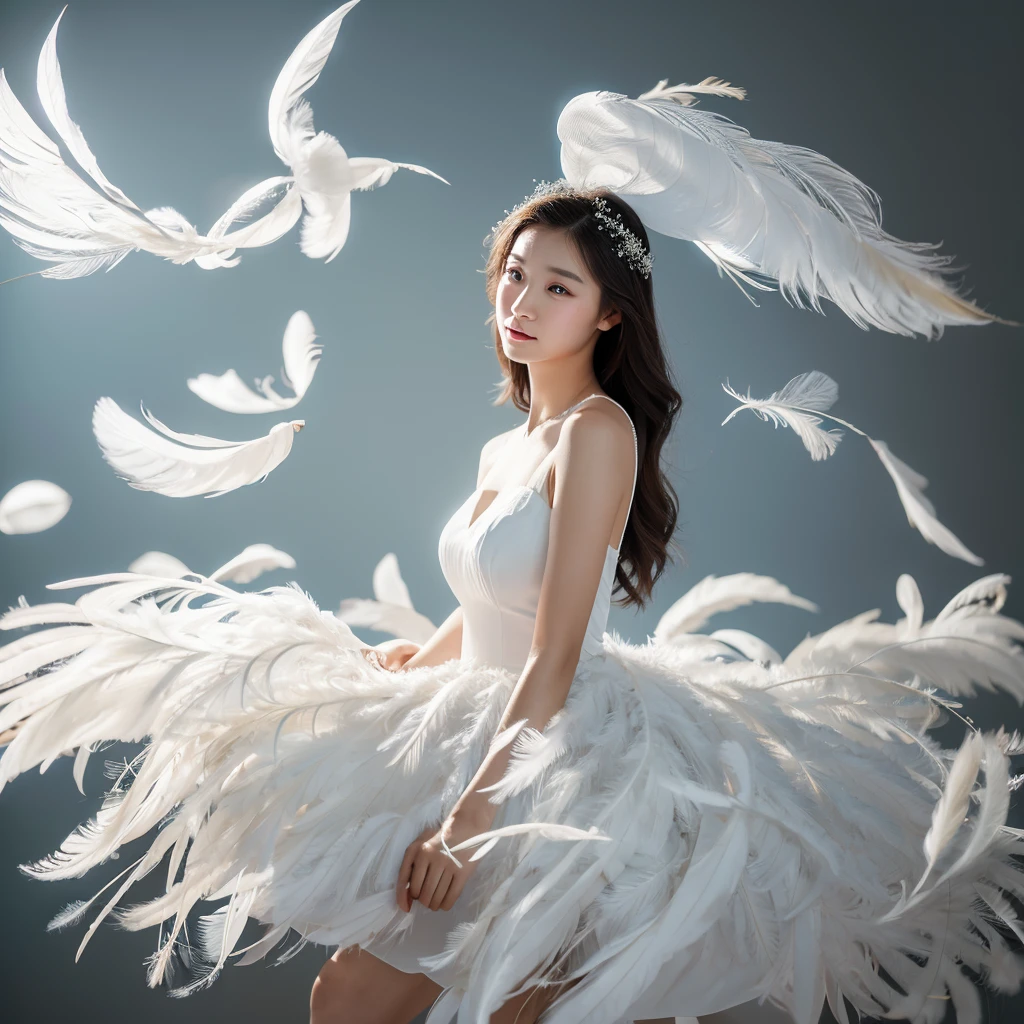 Beautiful angel in white dress, art station chengwei, halo, white feathers