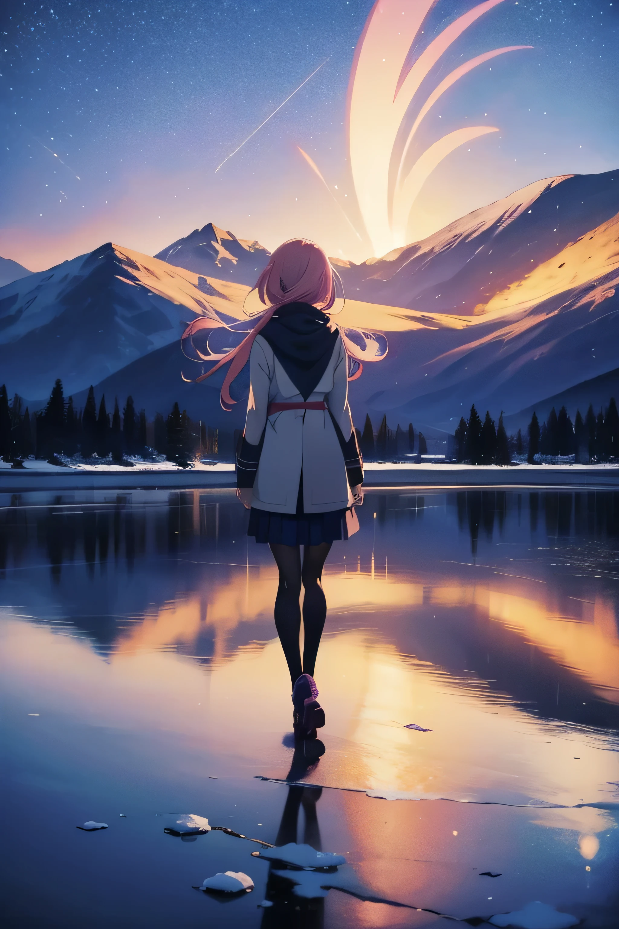 Anime girl with medium pink hair and purple eyes standing in the snow, anime moe art style, style of anime4 K, Anime art wallpaper 8 K, Anime art wallpaper 4 K, Anime art wallpaper 4k, Anime wallpaper 4K, Anime wallpaper 4 k, Detailed digital anime art, 4K anime wallpaper, 4k manga wallpapers, clean and meticulous anime art, a beautiful anime portrait