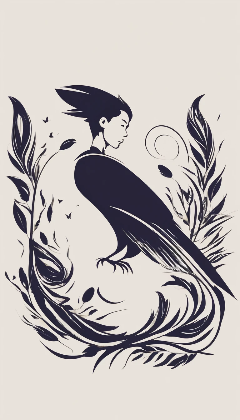 Create a minimalistic, simple, fantastic, easy to understand, logo design of a boy chasing memories with a feather.