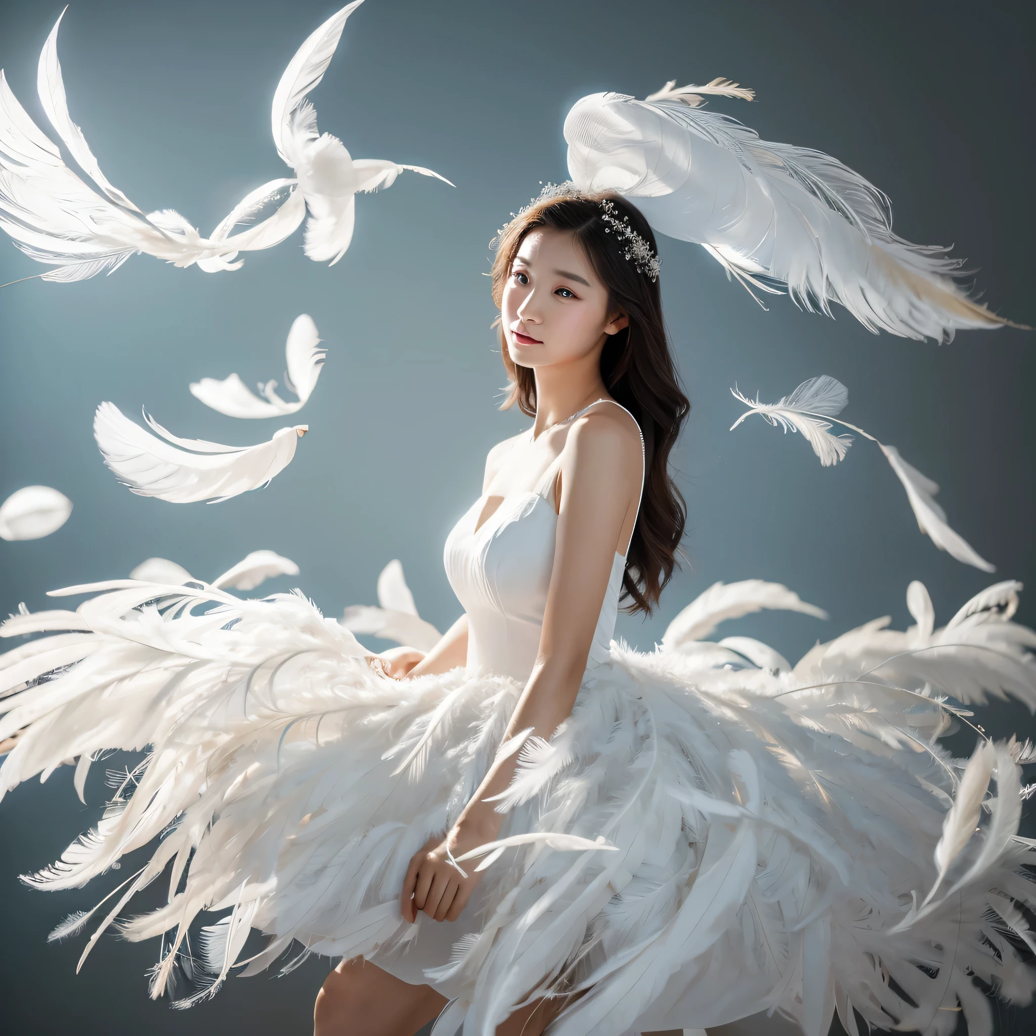 Beautiful angel in white dress, art station chengwei, halo, white feathers