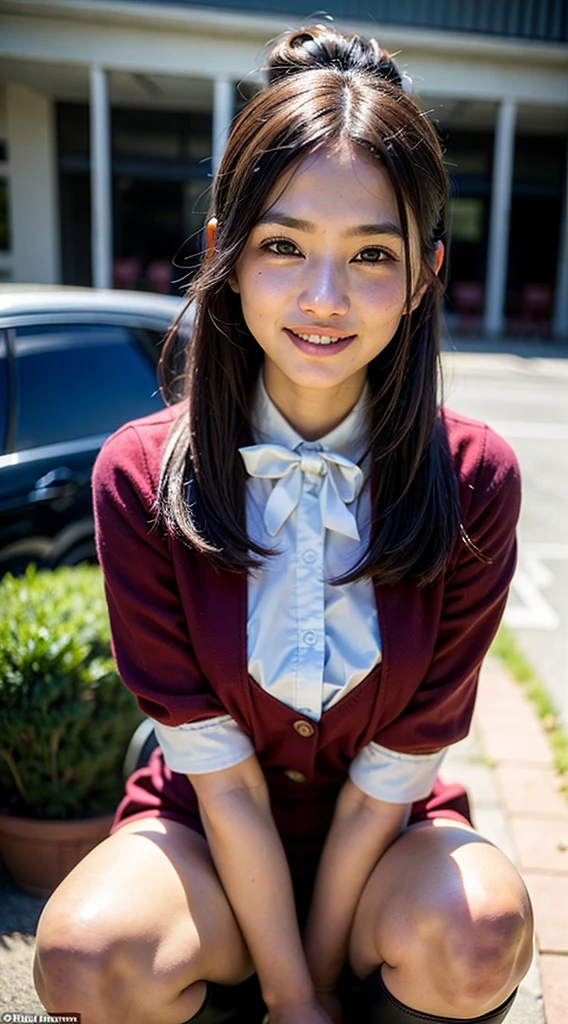 The centerpiece of the image is an 18-year-old girl, with a confident smile. (Anna Sawai's face), ((pony-tail))