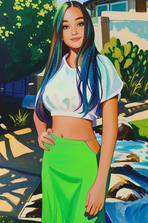 painting of a woman with a green skirt and white shirt, #1 digital painting of all time, # 1 digital painting of all time, digitl art!!, digitl art but photo, in the style of digital painting, em oil painting style, oil painting style, digitl art. @mariomaniacdude, digitl art picture, [ digitl art ]!!