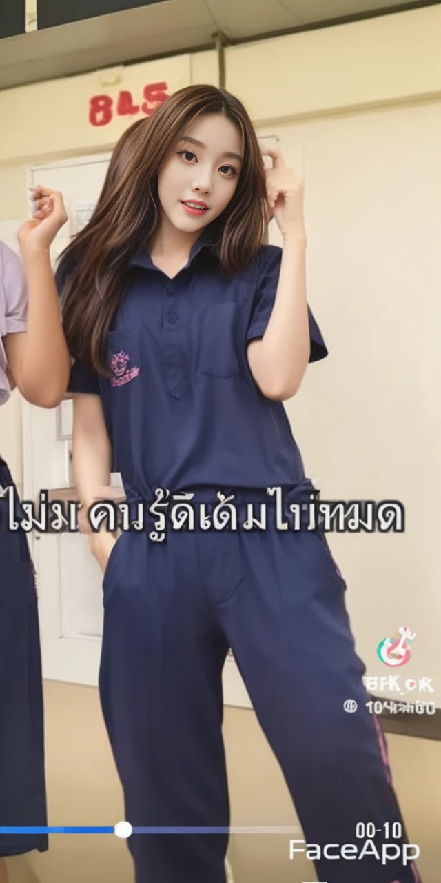 (best quality,10,10,height,Masterpiece:1.2),Special details,(realistic,Realistic picture,Realistic photos:1.37),1 Cute girl in the kitchen,shiny, skin shiny,only,smile softly,BDclothelue shirt:1.3)),short sleeve,shirt, Long pants.,(navy_long_track pants:1.1), ((Kitchen Background)),Dynamic angle,excited,Face focus,dynamic poses,from behind,focus on ass,Masterpiece, best quality, ultra realistic, Too many details, 8k resolution, raw photos, Sharp focus, ((Navy blue shirt:1.1)), short sleeve, long route, perfect body, 2 mature women, 18 years old, Cinema-grade lighting system,blue sweatpants,exercise cloth,correct anatomy,perfect body, correct body, Sharp face, Correct body anatomical, full body, realistic gestures, long-haired, realistic poses,Wear long shorts...........................,The legs are long.,Good shape,carved girl, Slender figure, model, Good shape, beautiful body,blue sweatpants, two girls kissing