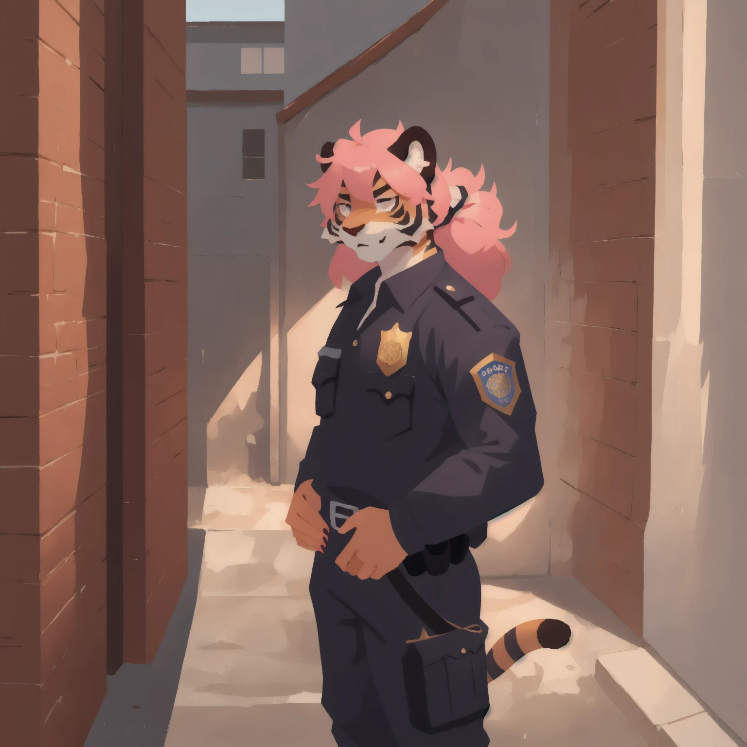 furry,tiger,Pink hair,police officer costume,avatar