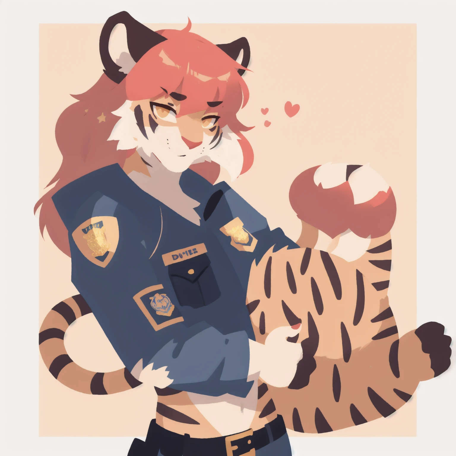 furry,tiger,Pink hair,police officer costume,Big Avatar