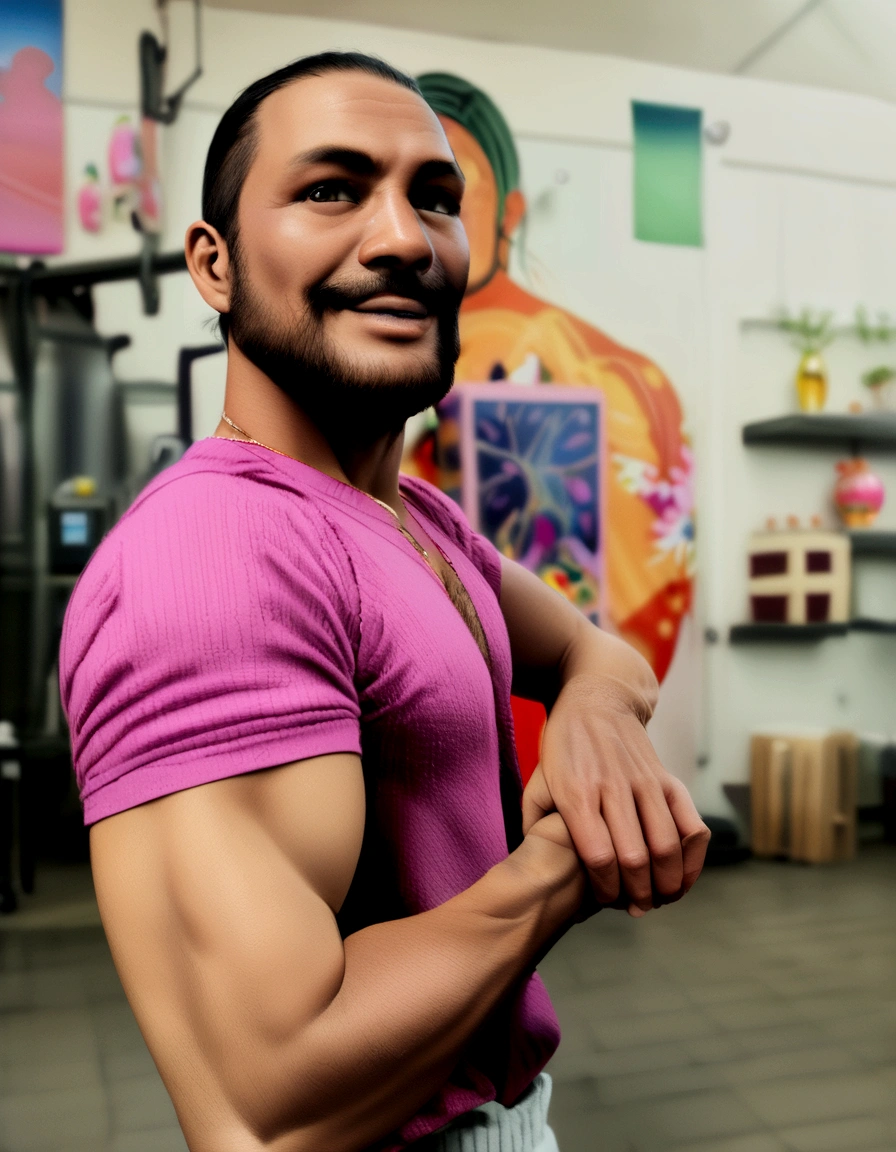 long hair and vains on biceps and big chest