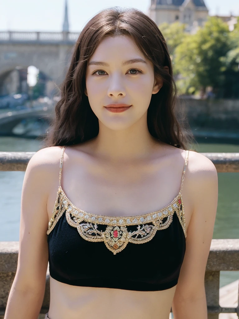 (masterpiece, best quality:1.2), (8k uhd, 16k, 32k, ultra high res), (photorealistic:1.37), (RAW photo), ultimate-realistic, ultimate-realistic details, ultimate-realistic texture, ultimate-intricate details, ultimate-realistic lighting, ultimate-realistic shadow, japanese girl, 24yo, ultimate-cute face, ultimate-RAW skin, ultimate-eyes, A photo of Mijiru's detailed face and body, ((from front bottom, quite a bit body)), looking at the sky with hopeful and big smile on her face, ((Liv tyler mixed face:0.9)), Mijiru is a time-traveler with a strong body foundation and a tight up rose gold hair, dressed bare shoulders ‘Jan Vermeer’ graphics pattern designed loosen crop top, hands up, dynamic pose, The renaissance seine riverscape background should be bright, exotic and with a crowd that has different cultures, centered, luminism, black eye, cinematic, Isometric, awesome full color, insanely detailed, film grain, Hasselblad X2D 100C + XCD 2,5/25V, F/1.8, (cinematic still:1.2), 35mm photograph, film, bokeh, professional, 4k, highly detailed, perfect fingers ,Extremely Realistic, UHD, arwen,
