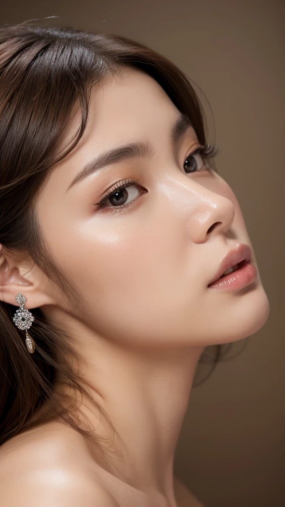 Beauty, Detailed facial features, Perfect figure, Elegant Japanese Goddess, Gorgeous Chinese Model, Realistic and vivid, Earrings, Fashionable and young々Shii, Solo Portrait, Close-up photography, Brown Hair, Highest quality, 4K, 8K, High definition, masterpiece, Super Detail, Vibrant close-up portrait in color, Studio Lighting, Physically Based Rendering, Sharp Focus, Professional photographer, Blonde,nfsw,nude,pussy.masturbation