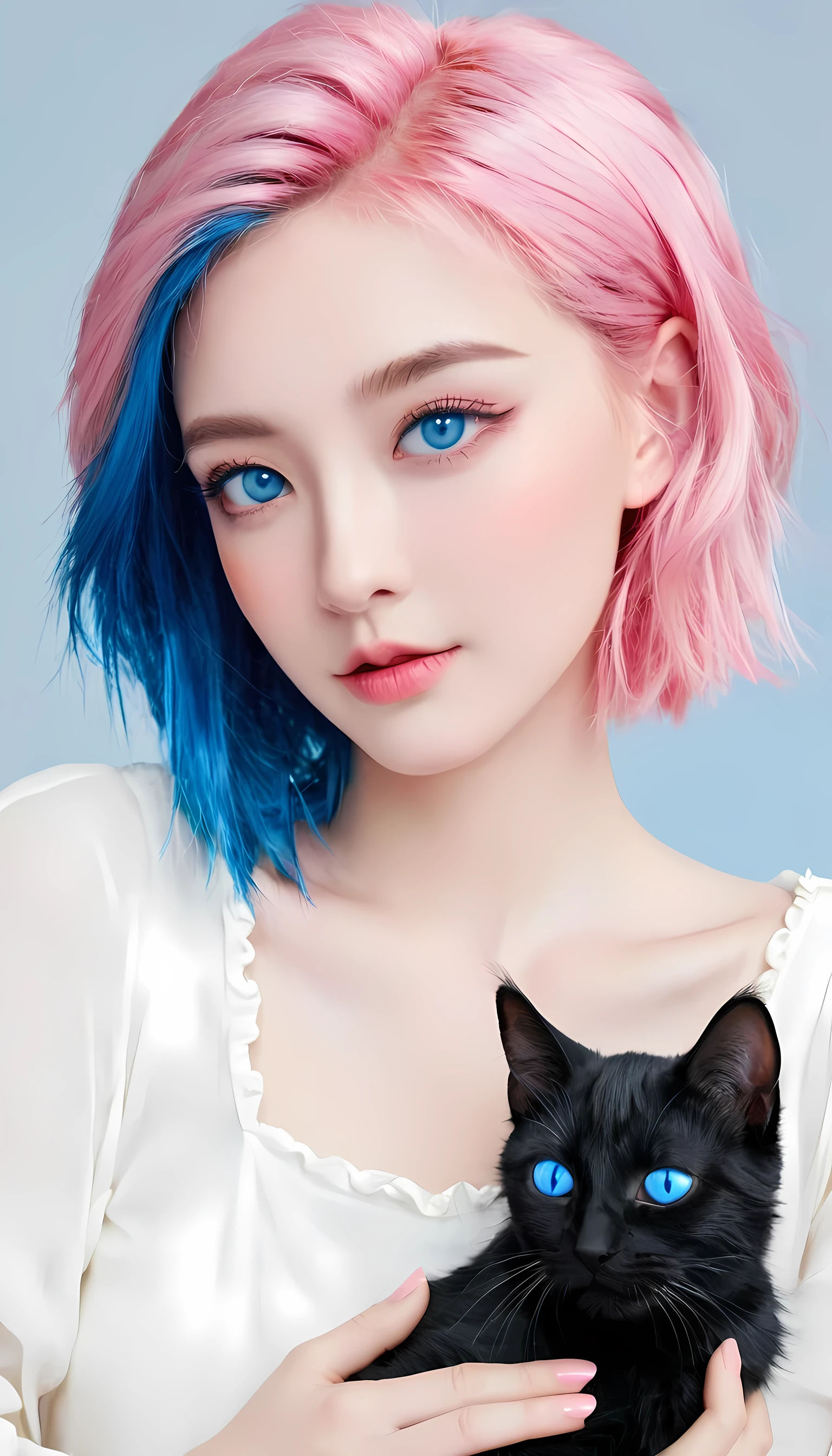 Girl with cat, Black Cat, Pink Hair,Blue Eyes, avatar