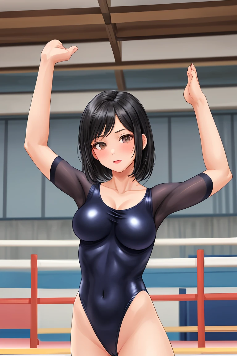 Beauty mother-in-law Black Hair Mother and daughter have beautiful breasts New Gymnastics leotard