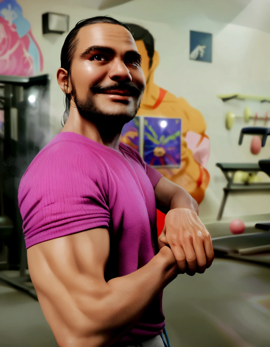 Gym going long hair boy with big chest and vains on hand