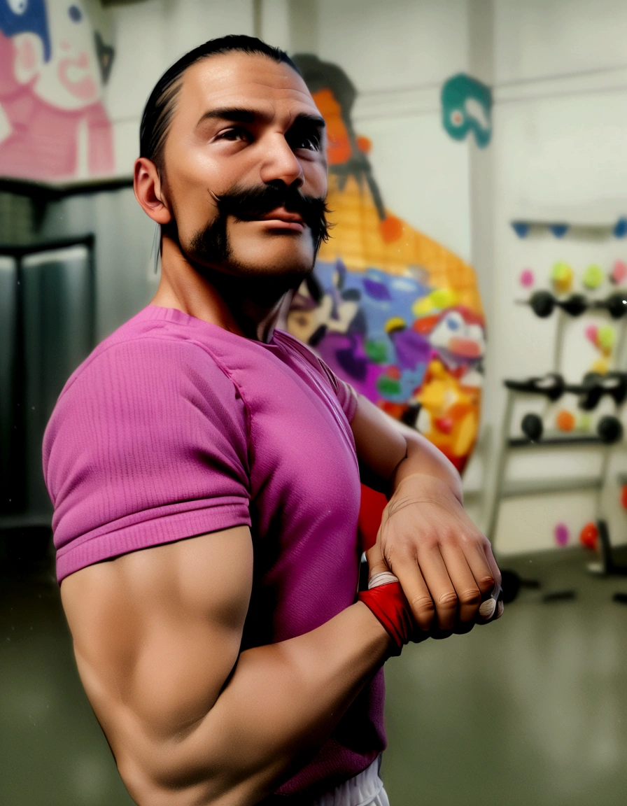 Gym going long hair boy with big chest and vains on hand