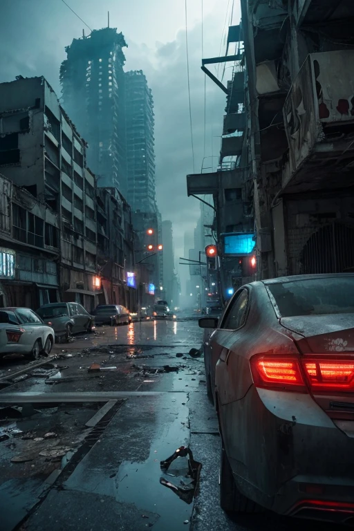 Highest quality、A ruined futuristic city、dim、Surrealism