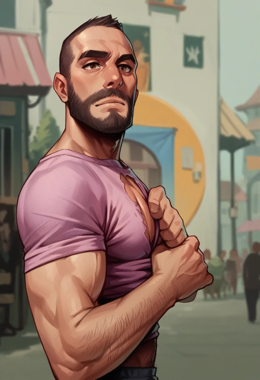 ((best quality)), ((masterpiece)), (detailed), off-shoulder sweater, , a hairy naked man masturbating in a dark alley. he has big dick.