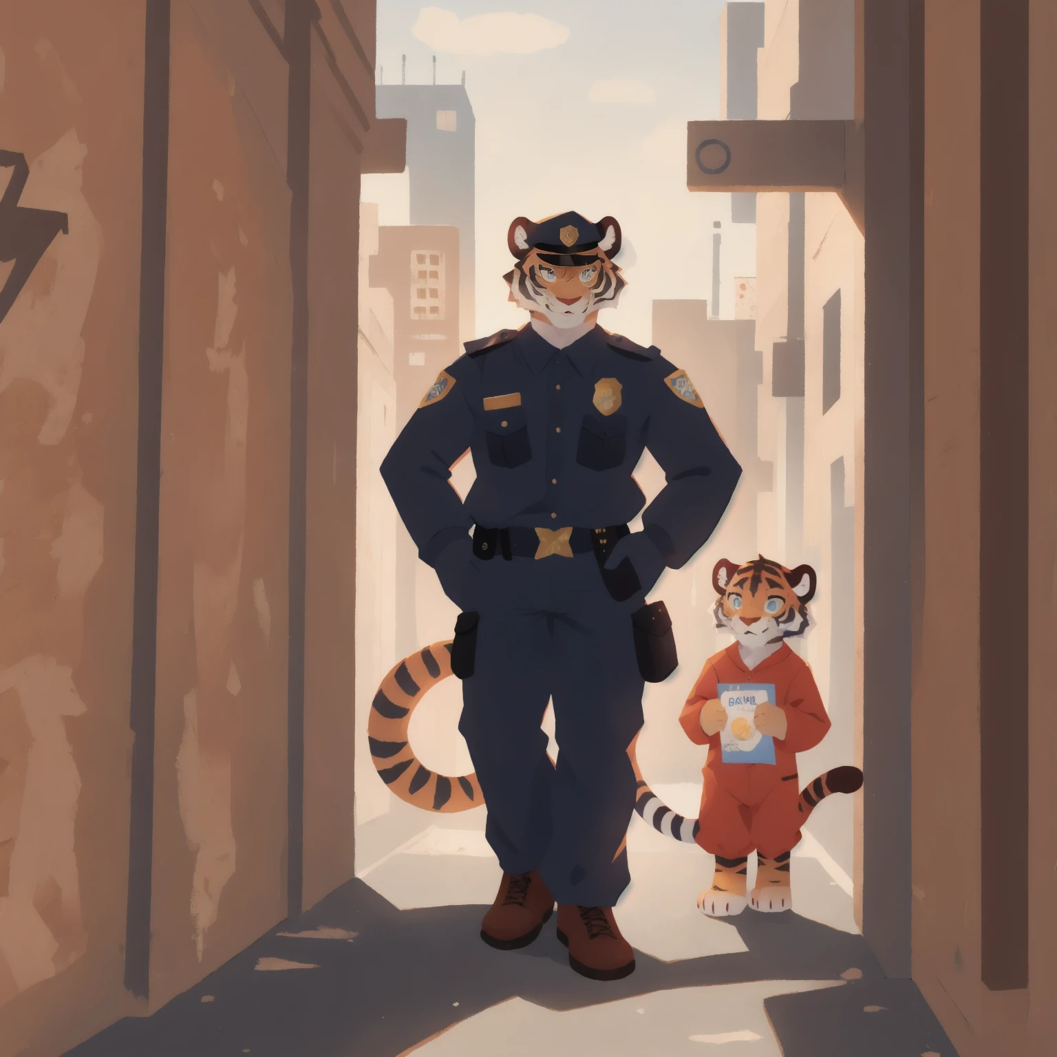 furry，tiger，police officer costume，Domineering